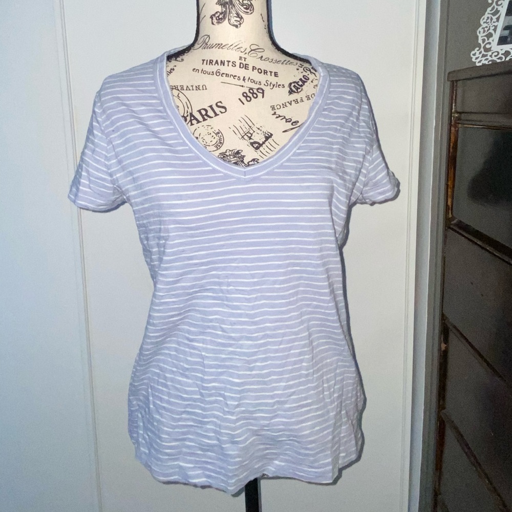Simple White & Light Purple Striped Tee!